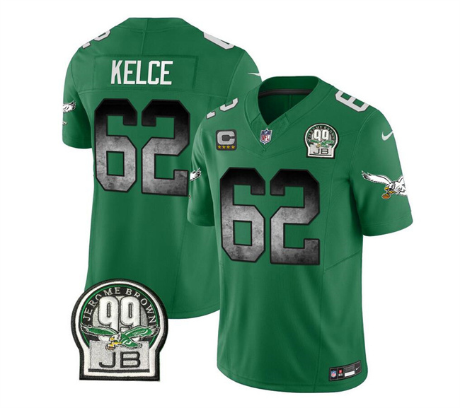 Men's Philadelphia Eagles #62 Jason Kelce Green 2023 F.U.S.E. With 4-star C Patch Throwback Vapor Untouchable Limited Football Stitched Jersey